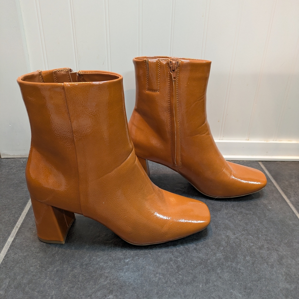 Sugar Glossy Tan Heeled Boots - Picture 2 of 8